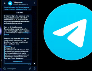 Telegram envia mensagem a usuários e diz que PL 2630 irá 'acabar com liberdade de expressão'