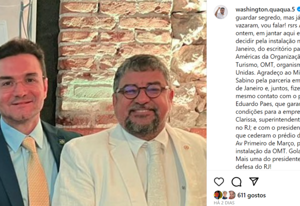 Quaquá anuncia a instalação de escritório da Organização Mundial do Turismo no Rio