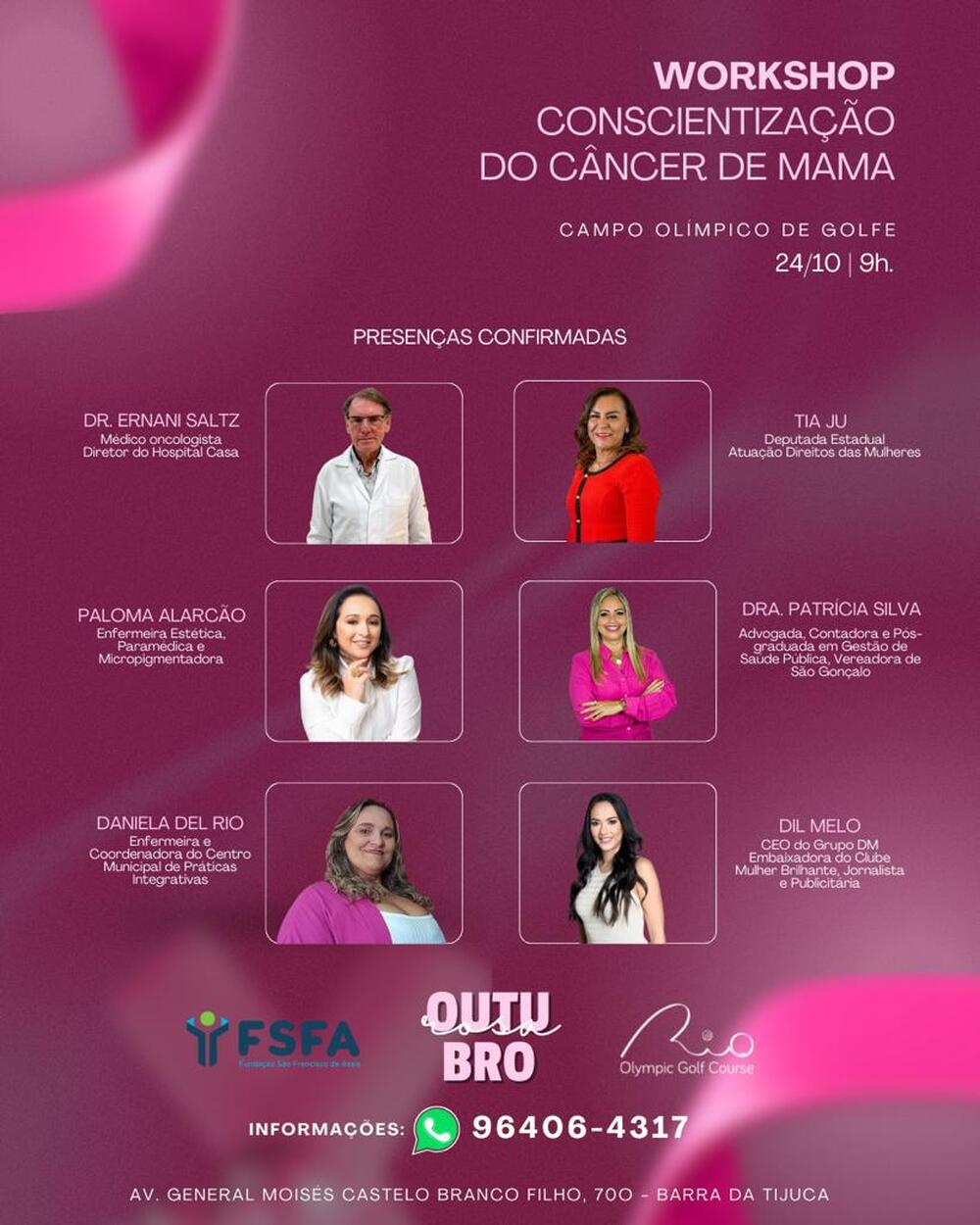 Evento de conscientização sobre o câncer de mama reunirá especialistas e autoridades no Golf Olímpico 