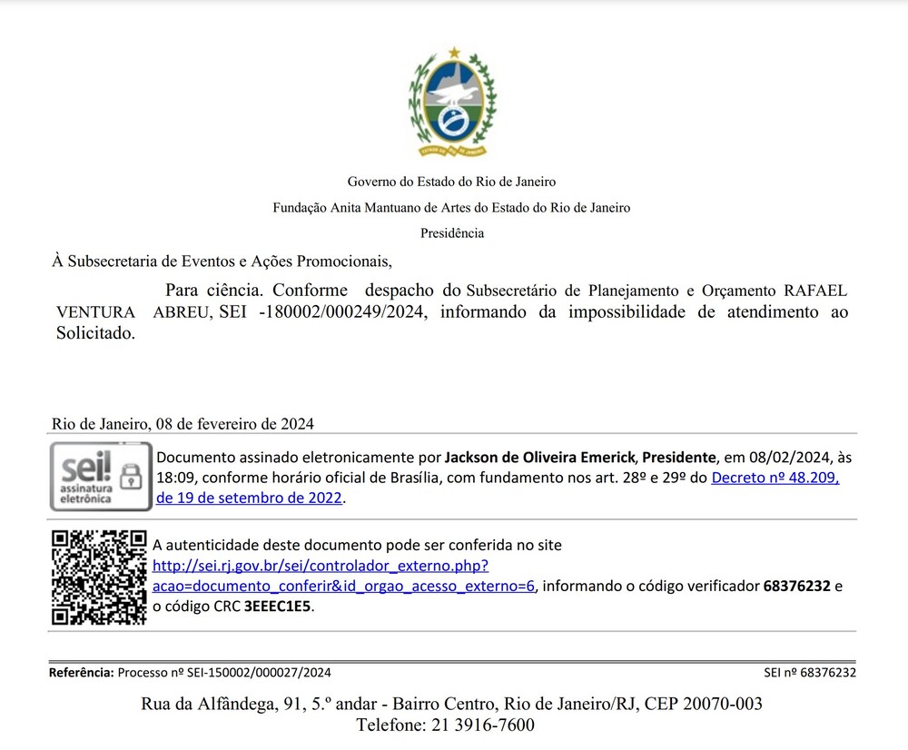 Urgente NÃO TEM DINHEIRO PARA CAMAROTE: 3 milhões para o Camarote do governo é negado pelo Subsecretário de Planejamento, leia despacho 