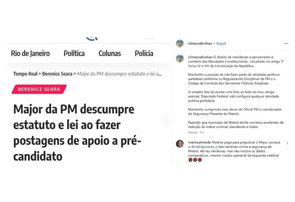 VIROU BAGUNÇA: Major da PM descumpre a Lei e desafia Berenice Seara, achando certo declarar apoio a candidato Jordy em Niterói