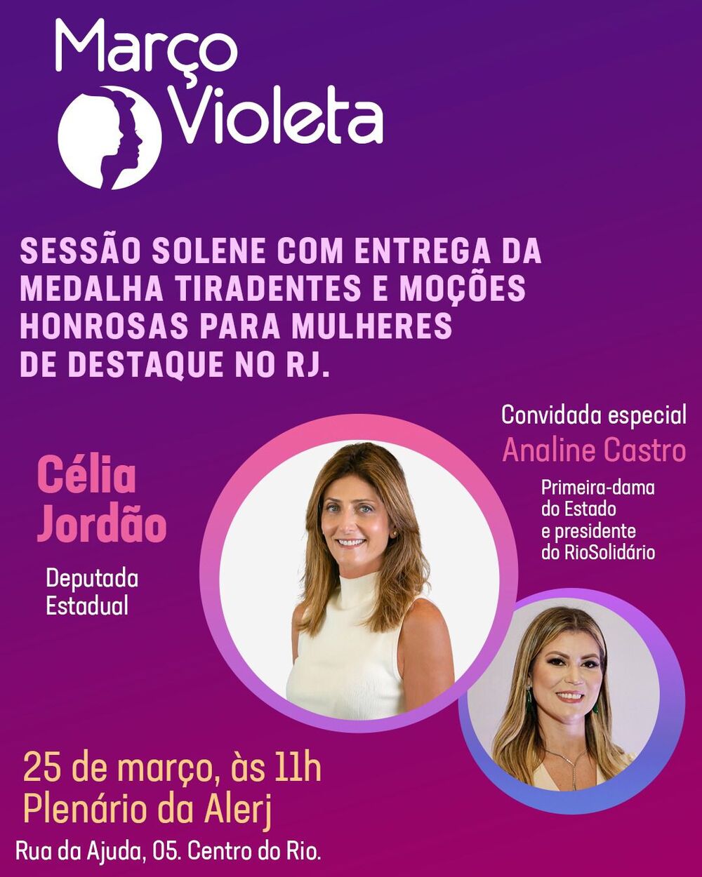 Março Violeta: Sessão Solene na Alerj homenageará mulheres de destaque no RJ