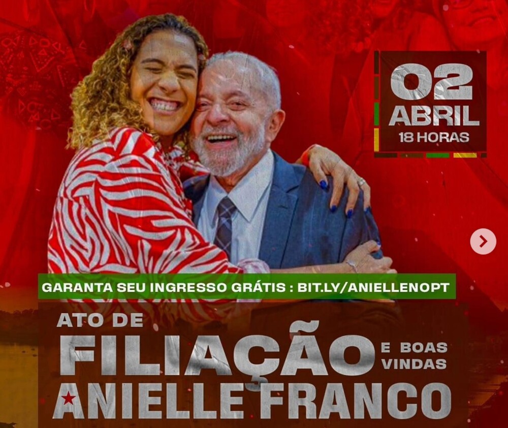 LULA e JANJA Prestigiam Filiação de ANIELLE FRANCO ao PT em Meio a Especulações Sobre Chapa com PAES