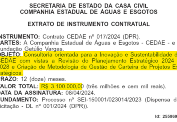 A Pressa e o Preço do Progresso: Cedae e FGV em Contrato de R$ 3 Milhões Sem Licitação