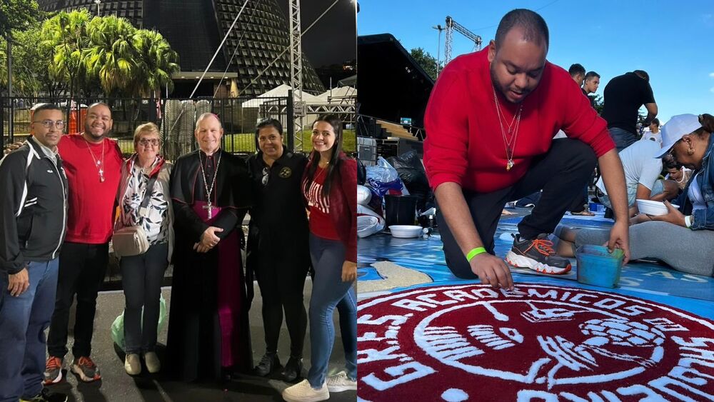 Acadêmicos do Salgueiro participa da confecção de tapetes de Corpus Christi na Catedral Metropolitana do Rio de Janeiro