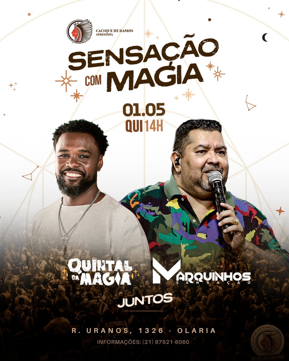 Marquinhos Sensação e Quintal da Magia se apresentam juntos no Cacique de Ramos no 1º de maio