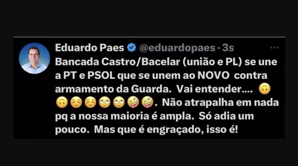 Paes ironiza, mas PT, PSOL, PL e NOVO se unem contra armamento da Guarda Municipal