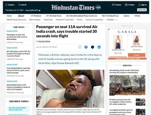 Milagre em Ahmedabad: Passageiro escapa com vida de acidente aéreo que matou mais de 290 pessoas