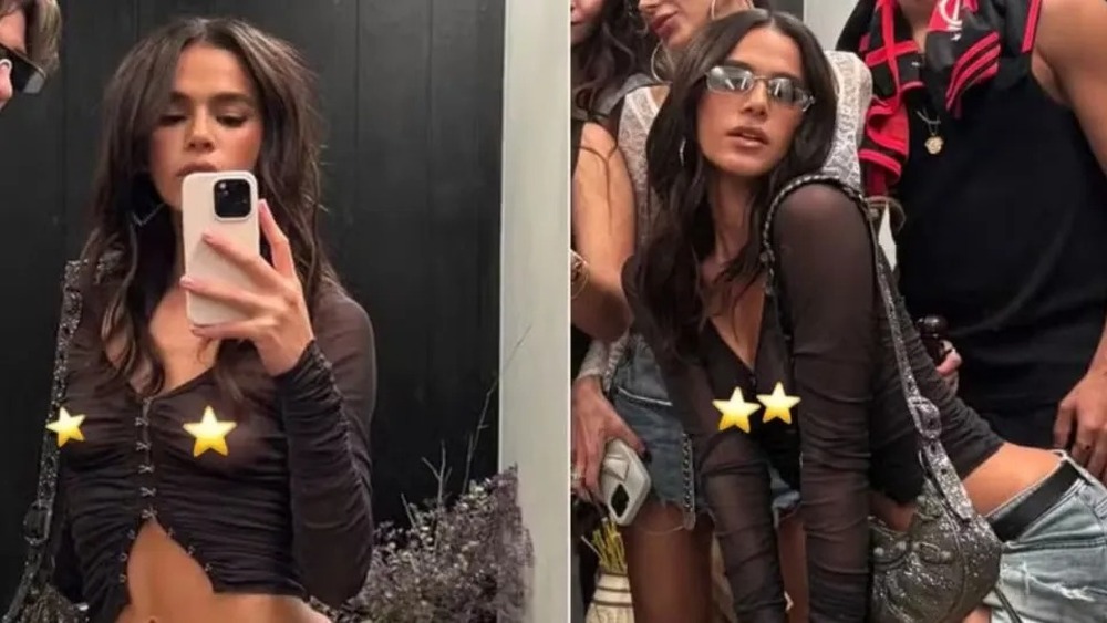 Bruna Marquezine usa blusa transparente e 'mostra demais' em festa funk