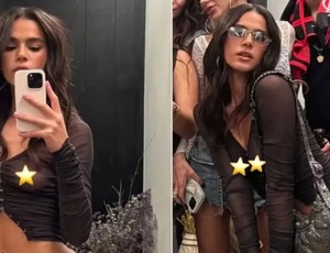 Bruna Marquezine usa blusa transparente e 'mostra demais' em festa funk