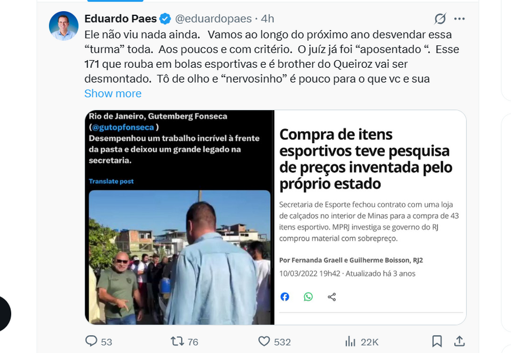Tensão política no Rio: Paes ataca adversários após ter acsso a suposta pesquisa desfavorável