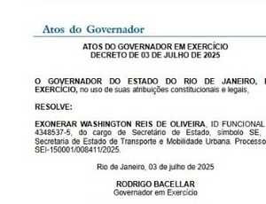 AGORA FOI: Bacellar exonera Washington Reis durante licença de Castro
