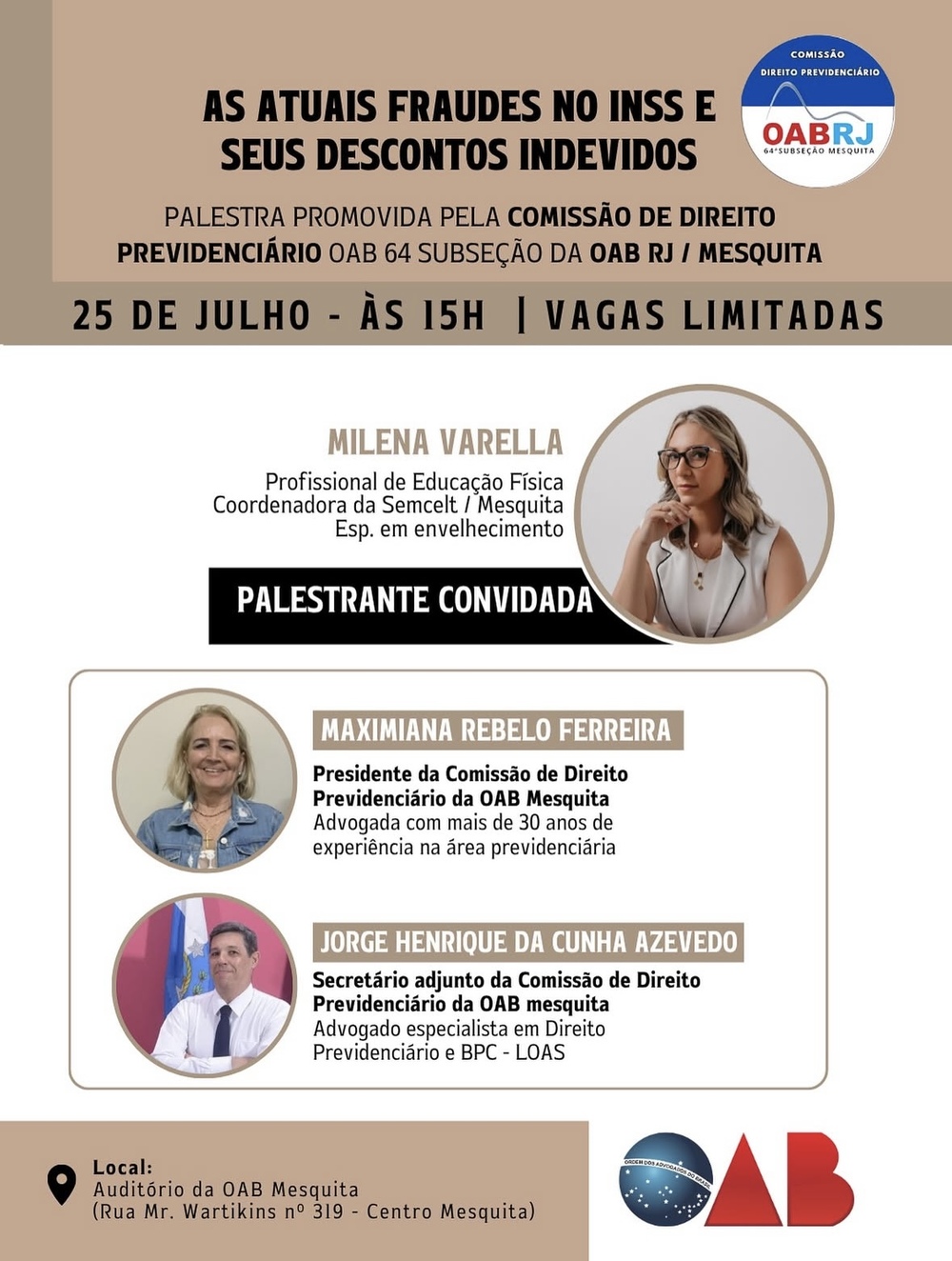 OAB Mesquita promove palestra sobre fraudes no INSS e descontos indevidos