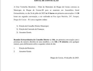 Edital dia 26 de julho de 2025 às 11 horas Cruz Vermelha Brasileira de Duque de Caxias - RJ