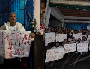 MC Poze protesta em frente a Bangu 3 pela liberdade de Oruam, preso por tráfico e outros crimes