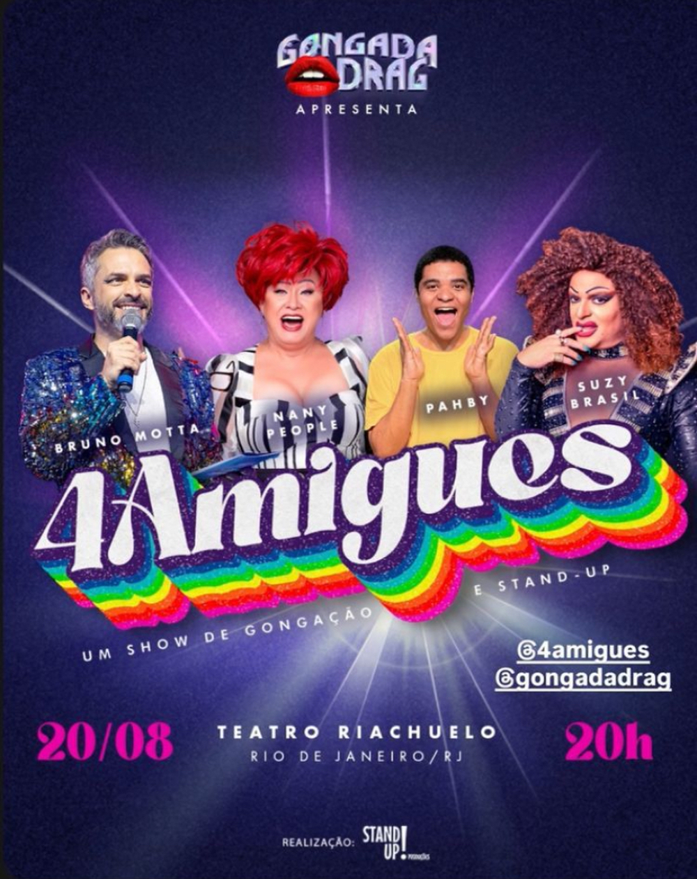   “4 Amigues”: Nany People, Suzy Brasil, Pahby e Bruno Motta juntos em noite única de humor e diversidade