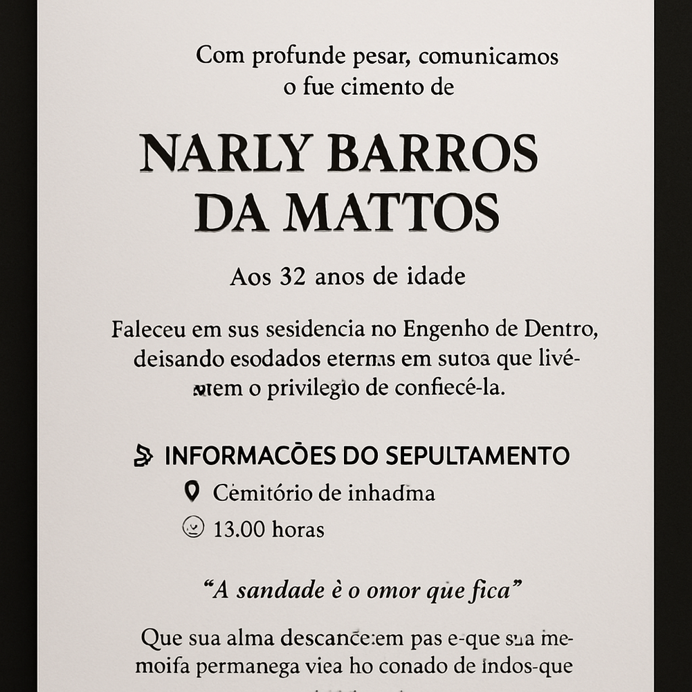Nota de Falecimento -  NARLY BARROS DA MATTOS