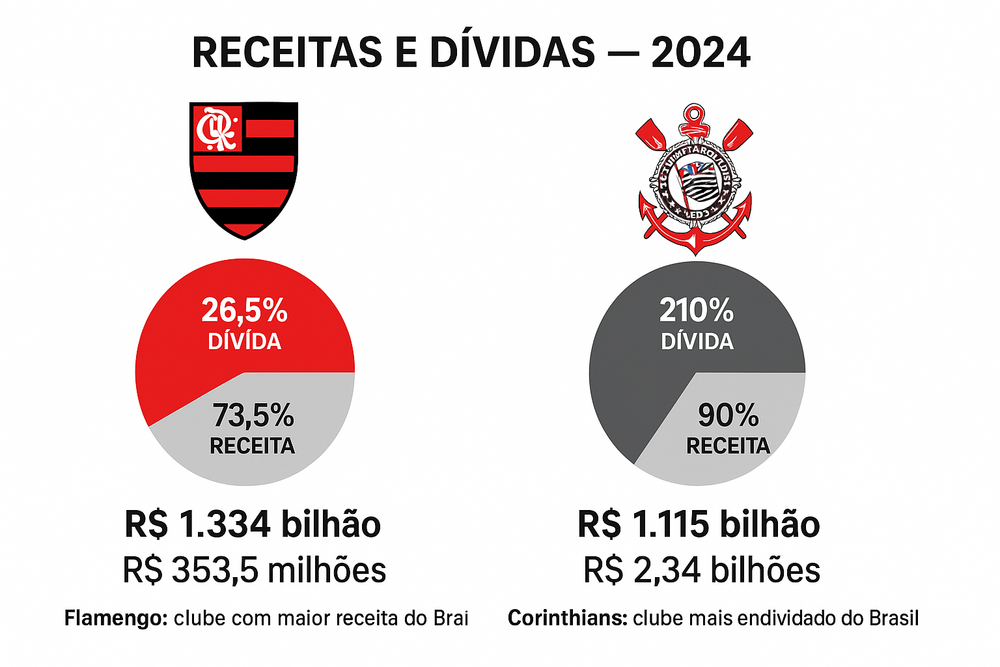 Flamengo lidera receitas e Corinthians amarga maior dívida do futebol brasileiro em 2024