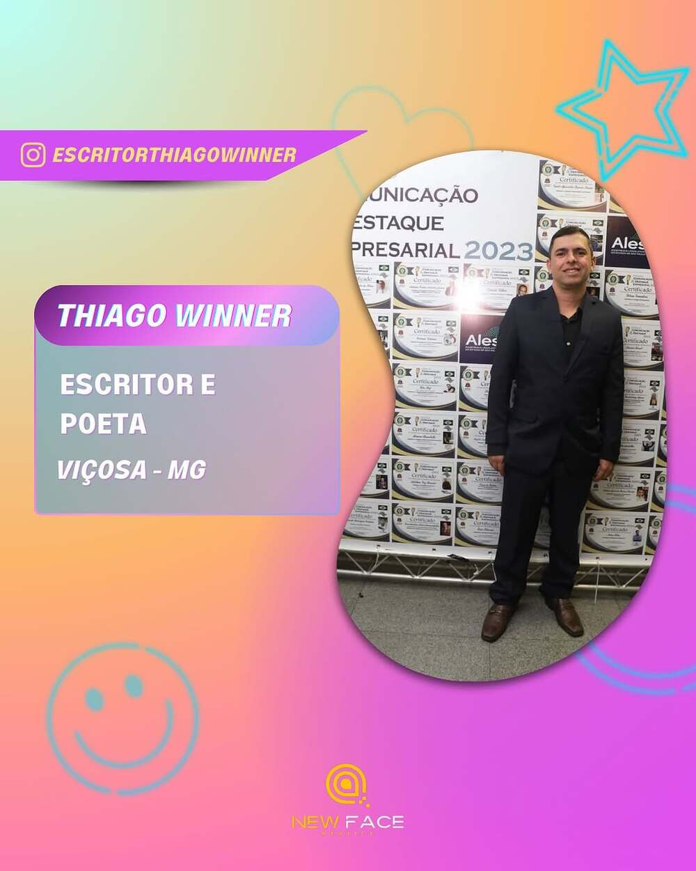 Autor Thiago Winner no New Face Reality Show Brasil.