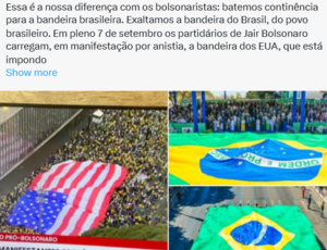 Gleisi Hoffmann critica bolsonaristas por exibirem bandeira americana em ato de 7 de setembro
