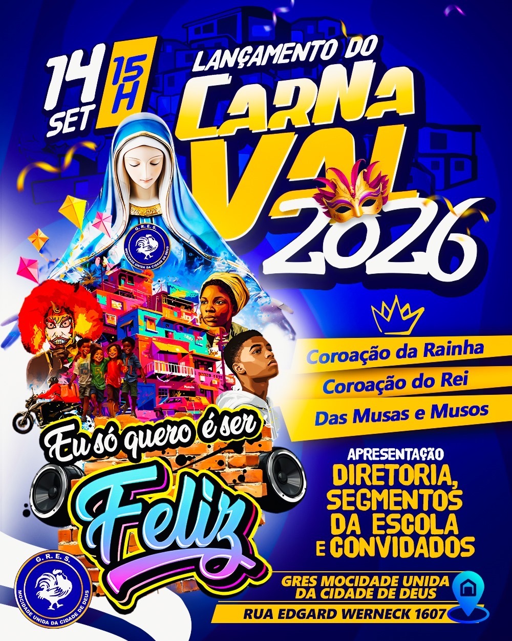 Mocidade Unida Cidade de Deus anuncia enredo do Carnaval 2026: “Eu só quero ser feliz”