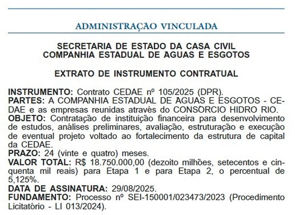 Abertura de capital da Cedae avança com contrato de R$ 18,7 milhões