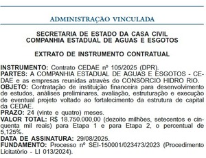 Abertura de capital da Cedae avança com contrato de R$ 18,7 milhões