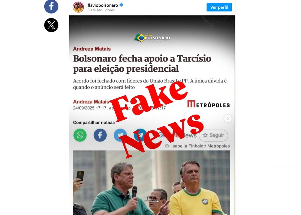 Flávio desmente matéria sobre apoio de Jair Bolsonaro a Tarcísio