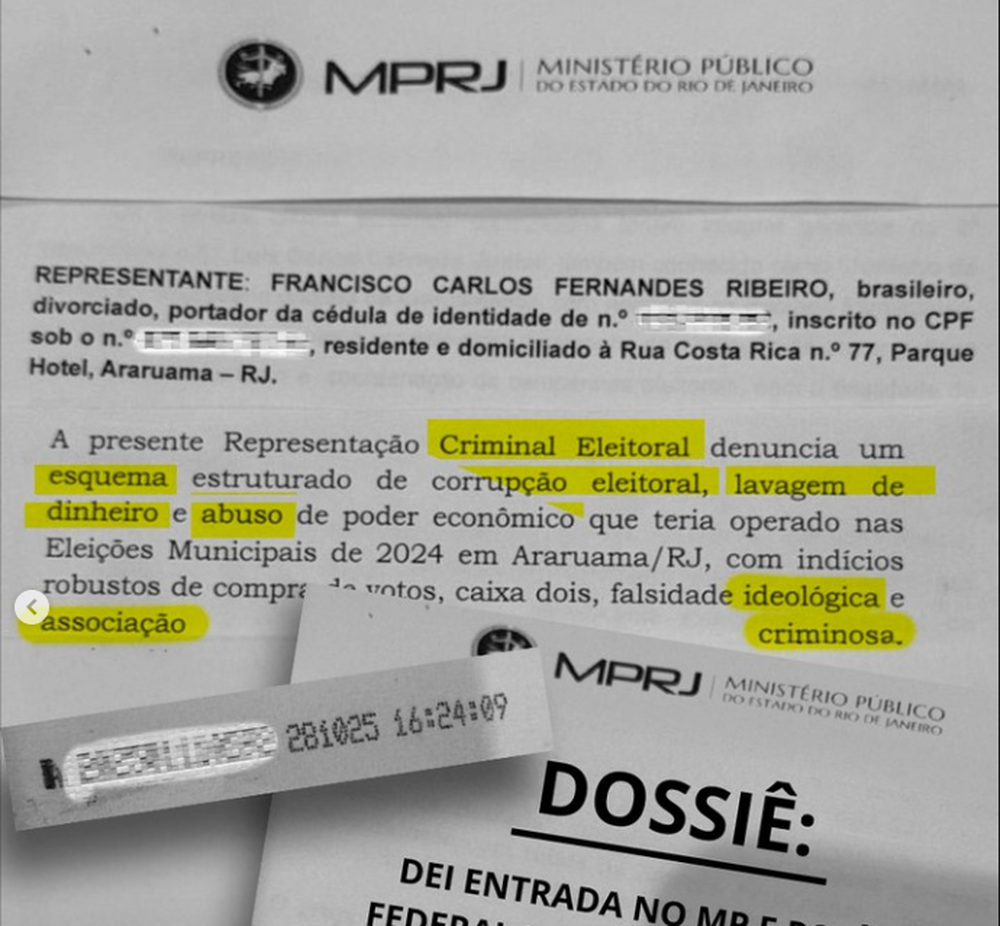 Ex-prefeito Chiquinho da Educação promete abalar Câmara de Araruama e entrega Dossiê de mil páginas com possível esquema de corrupção eleitoral ao MP e PF