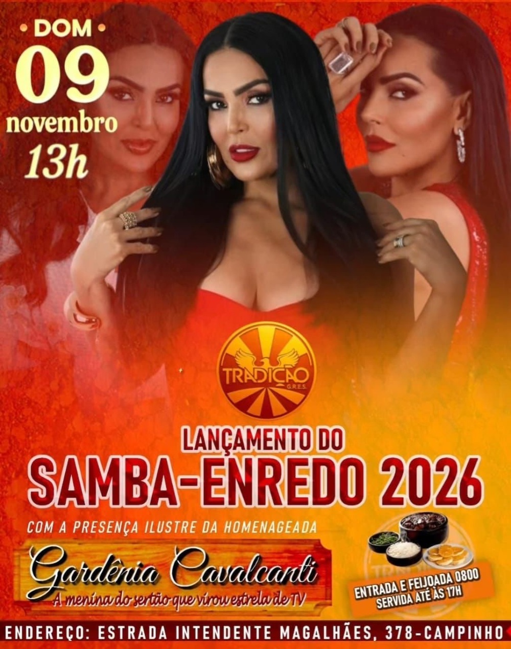 Gardênia Cavalcanti é a grande homenageada no lançamento do samba-enredo 2026 da G.R.E.S. Tradição