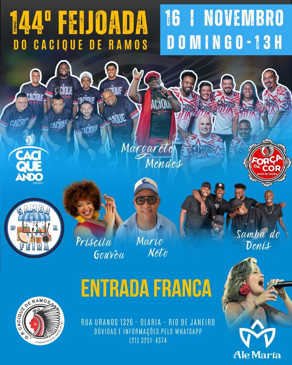 144ª Feijoada do Cacique celebra a Consciência Negra e lança campanha Novembro Azul.
