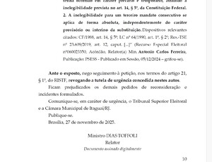 Ministro Toffoli cassa própria decisão e afasta Dr. Rubão da prefeitura de Itaguaí