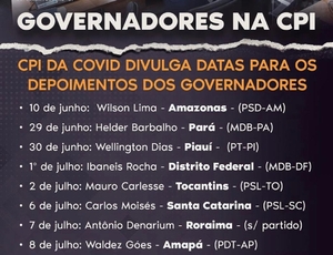 Aras envia lista de investigações contra governadores e CPI convoca 9 governadores