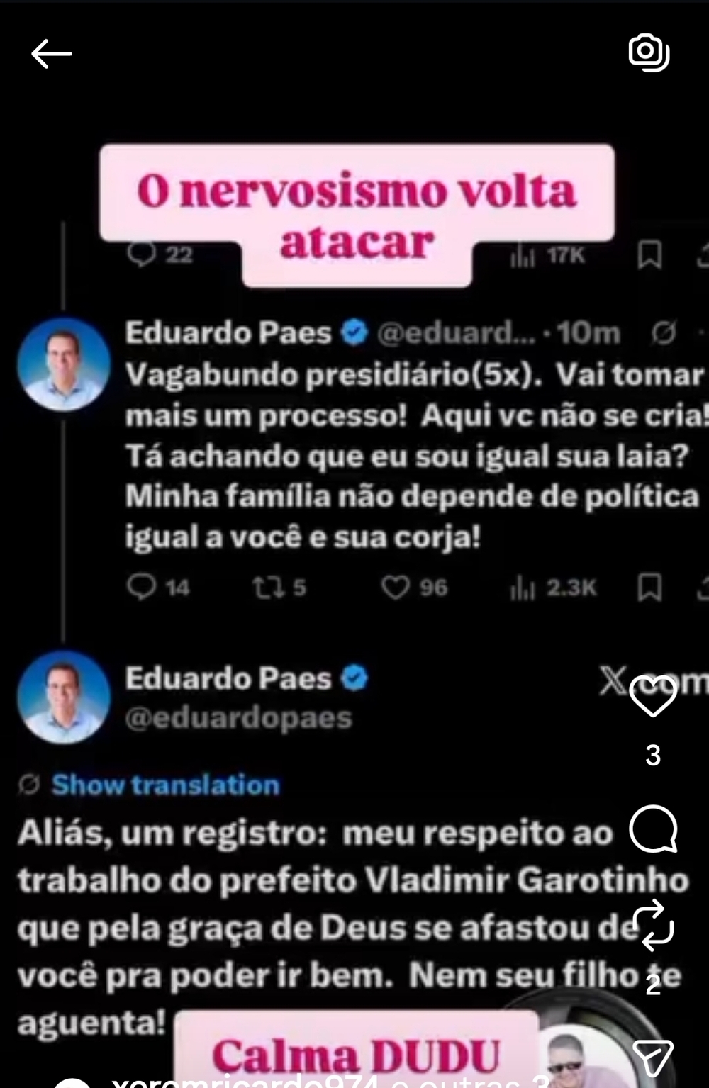 Paes perde a linha e chama Garotinho de 'vagabundo presidiário' após ameaças de denúncias sobre cemitérios e irmão do Prefeito do Banco BTG