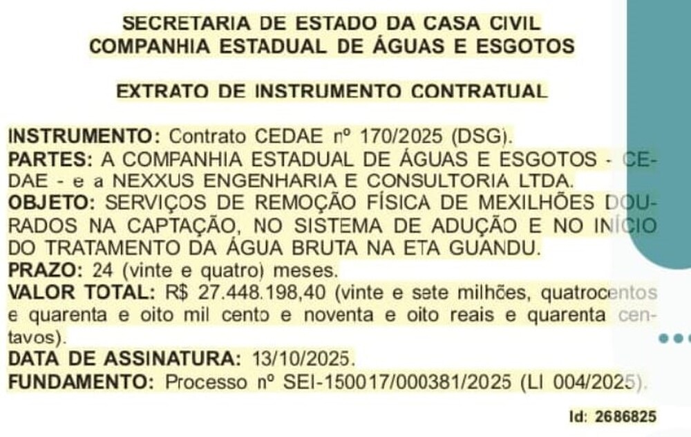 Urgência ou falta de transparência? Cedae gasta R$ 27 milhões em contrato sem estudo técnico para combater mexilhões dourados