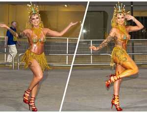 Muss fitness Isis Camargo faz da chuva um manifesto de amor ao carnaval no 1º ensaio técnico do Tucuruvi