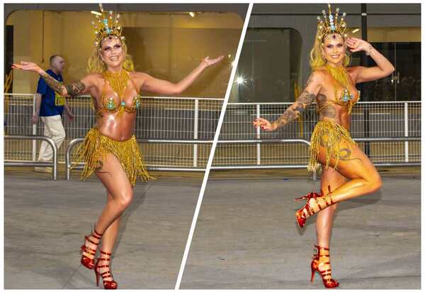 Muss fitness Isis Camargo faz da chuva um manifesto de amor ao carnaval no 1º ensaio técnico do Tucuruvi