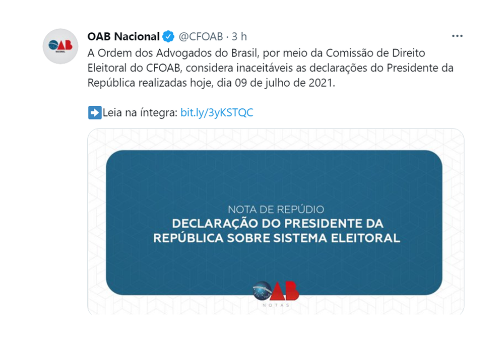 OAB publica nota contra declarações do presidente