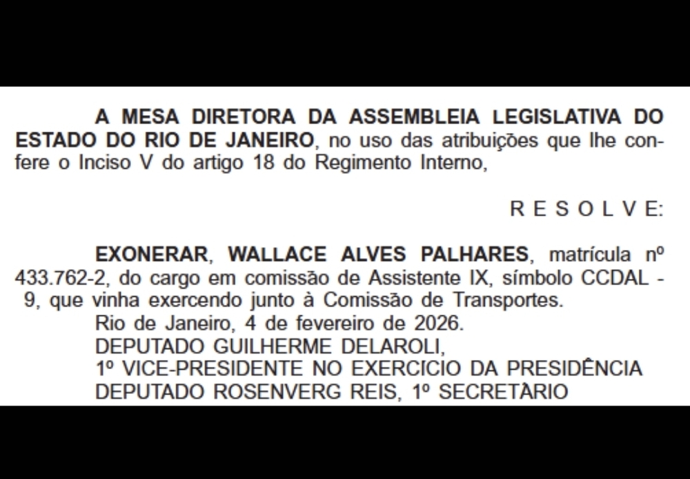 Presidente da Acadêmicos de Niterói é exonerado do cargo de assistente na Alerj