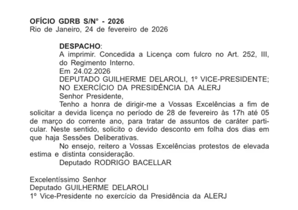 Bacellar pede nova licença e mantém suspense nas eleições indiretas do Rio