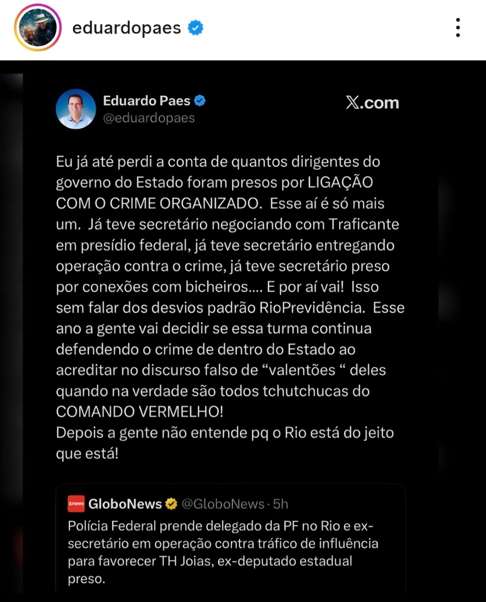 Prefeito do Rio rompe trégua com governador: 'Já perdi a conta de quantos foram presos'