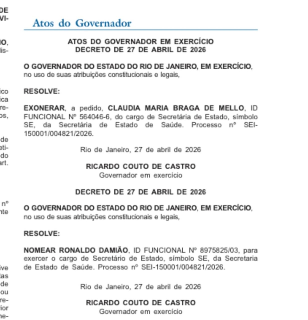  Ricardo Couto altera cúpula da Saúde: Gestão Cláudia Mello chega ao fim; veja quem é o novo Secretário de Saúde Ronaldo Damião 