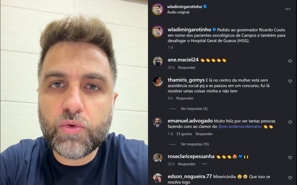 Wladimir Garotinho expõe crise na regulação oncológica e desafia governo Ricardo Couto