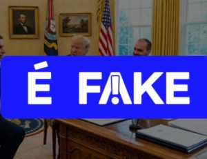 É #FAKE foto de Flávio Bolsonaro, Trump e Eduardo Bolsonaro sentados no Salão Oval da Casa Branca; imagem foi criada com IA