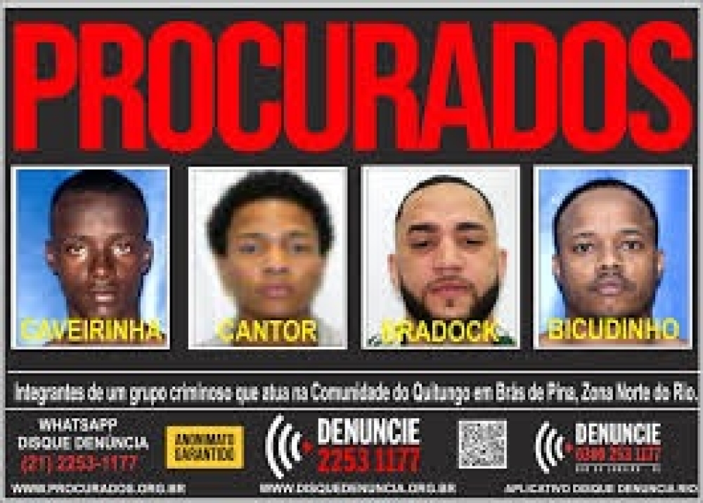 Disque Denúncia divulga cartaz para localizar quatro traficantes do Quitungo foragidos da Justiça