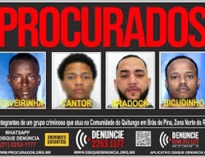 Disque Denúncia divulga cartaz para localizar quatro traficantes do Quitungo foragidos da Justiça
