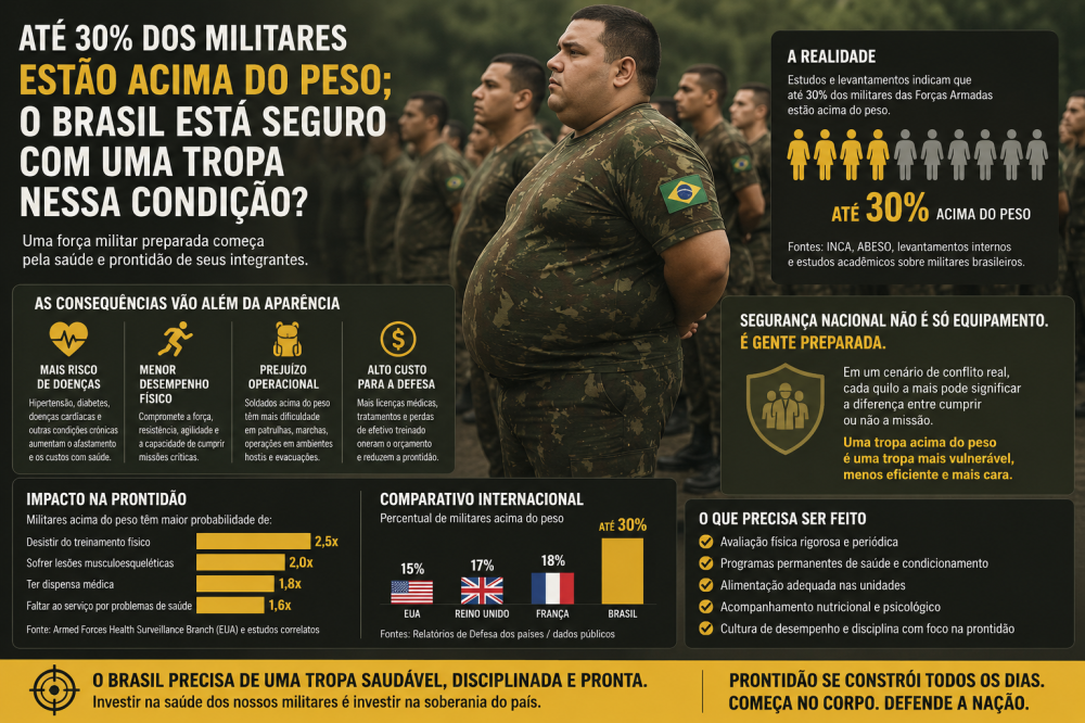 Até 30% dos militares estão acima do peso; o Brasil está seguro com uma tropa nessa condição?