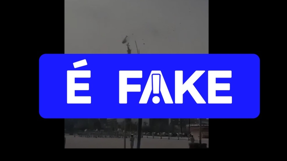 É #FAKE que vídeo de dois helicópteros batendo no ar seja de acidente no Rio; imagens são de 2024 na Malásia