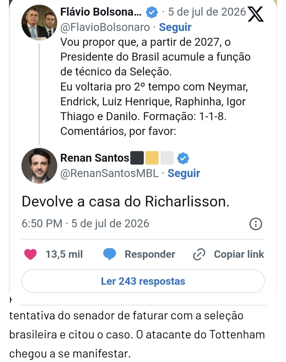 Mansão milionária em Angra dos Reis: a disputa que une Richarlison, Flávio Bolsonaro e a Justiça citada por Renan Santos