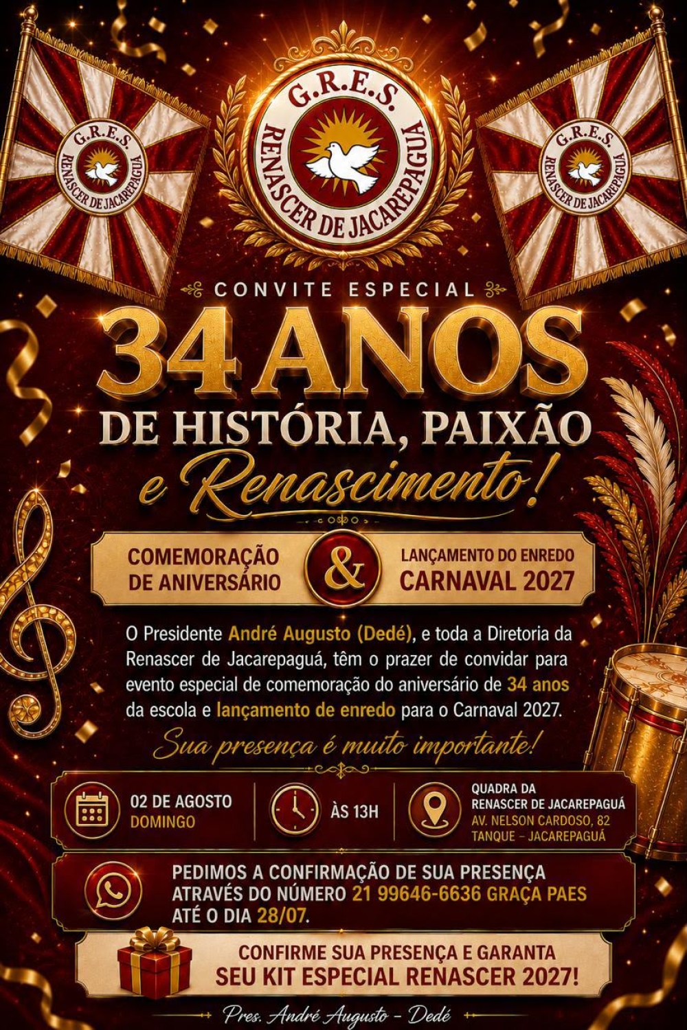 ALMOÇO DE ANIVERSÁRIO DA RENASCER DE JACAREPAGUÁ COM LANÇAMENTO DE SAMBA ENREDO PARA O CARNAVAL 2027